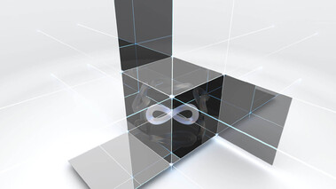 Schematische Darstellung einer topologischen Struktur mit Lichtreflexion auf Quadern.